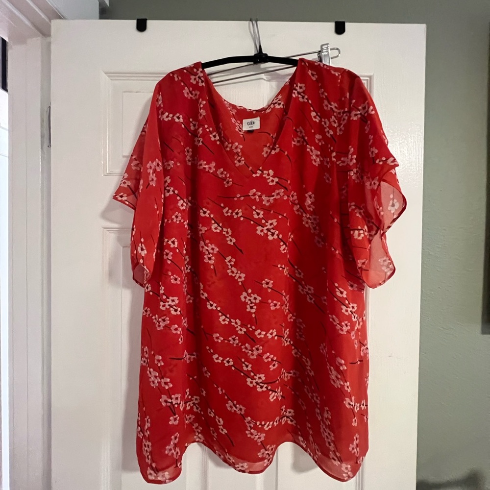CAbi Red Floral Blouse